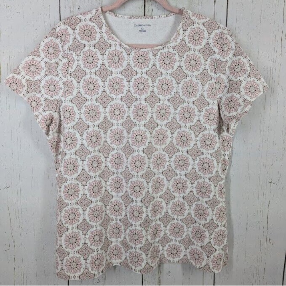 Croft Barrow Size XL Pima Cotton Multicolor Mandala Pattern Short Sleeve Top